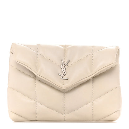 Saint Laurent Lambskin Monogram Loulou Puffer Pouch Clutch Crema Soft 1 of 9