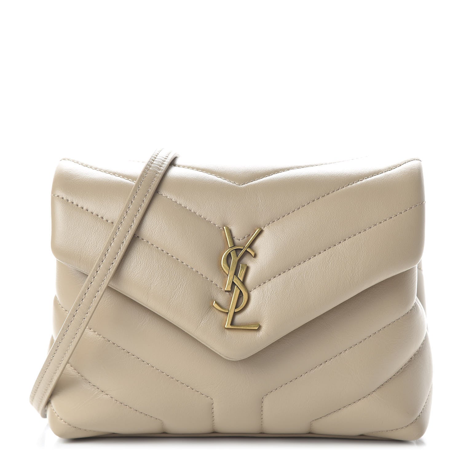 Saint Laurent Calfskin Y Quilted Monogram Toy Loulou Crossbody Bag Dark Beige 1 of 10