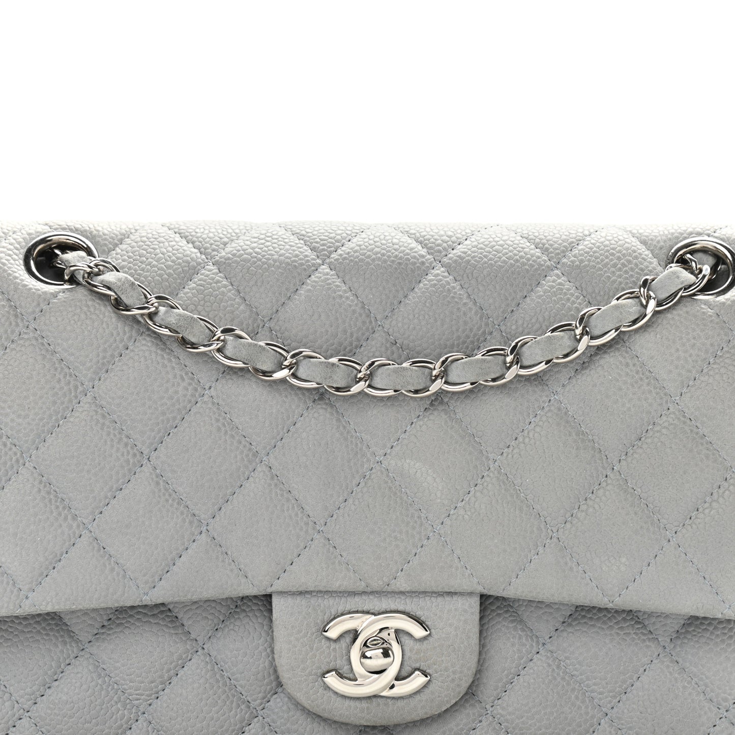 Iridescent Caviar Quilted Medium Double Flap Grey