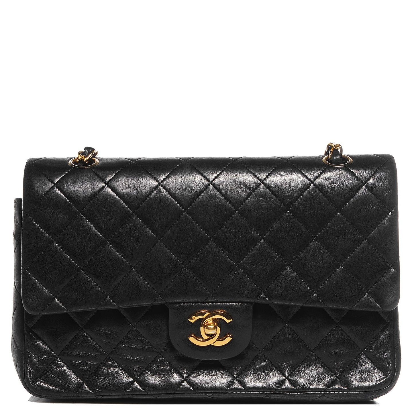 Lambskin Medium Double Flap Black