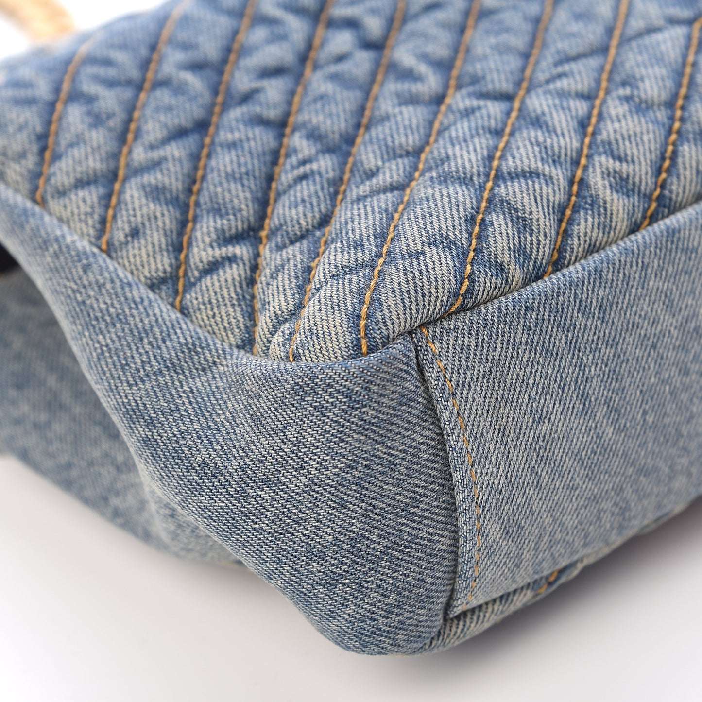 Denim Matelasse Chevron Summer Embroidered Monogram Medium College Bag Blue