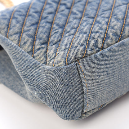 Saint Laurent Denim Matelasse Chevron Summer Embroidered Monogram Medium College Bag Blue 10 of 16