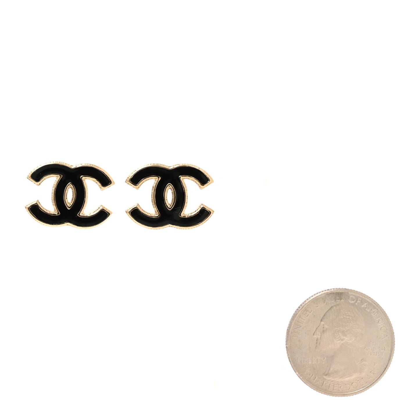 Metal Enamel CC Earrings Black Gold