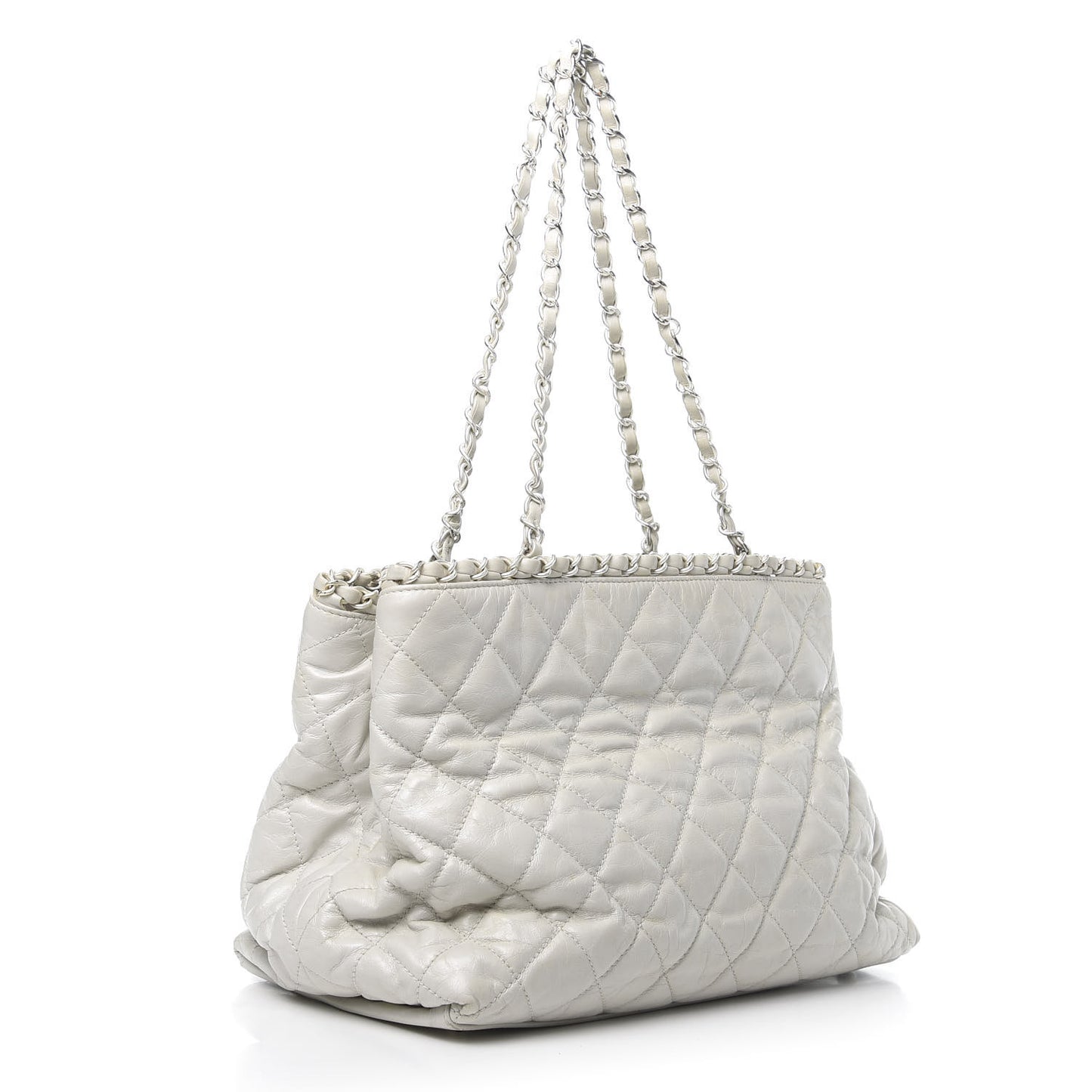 Glazed Calfskin Quilted Small Chain Me Tote Dark White