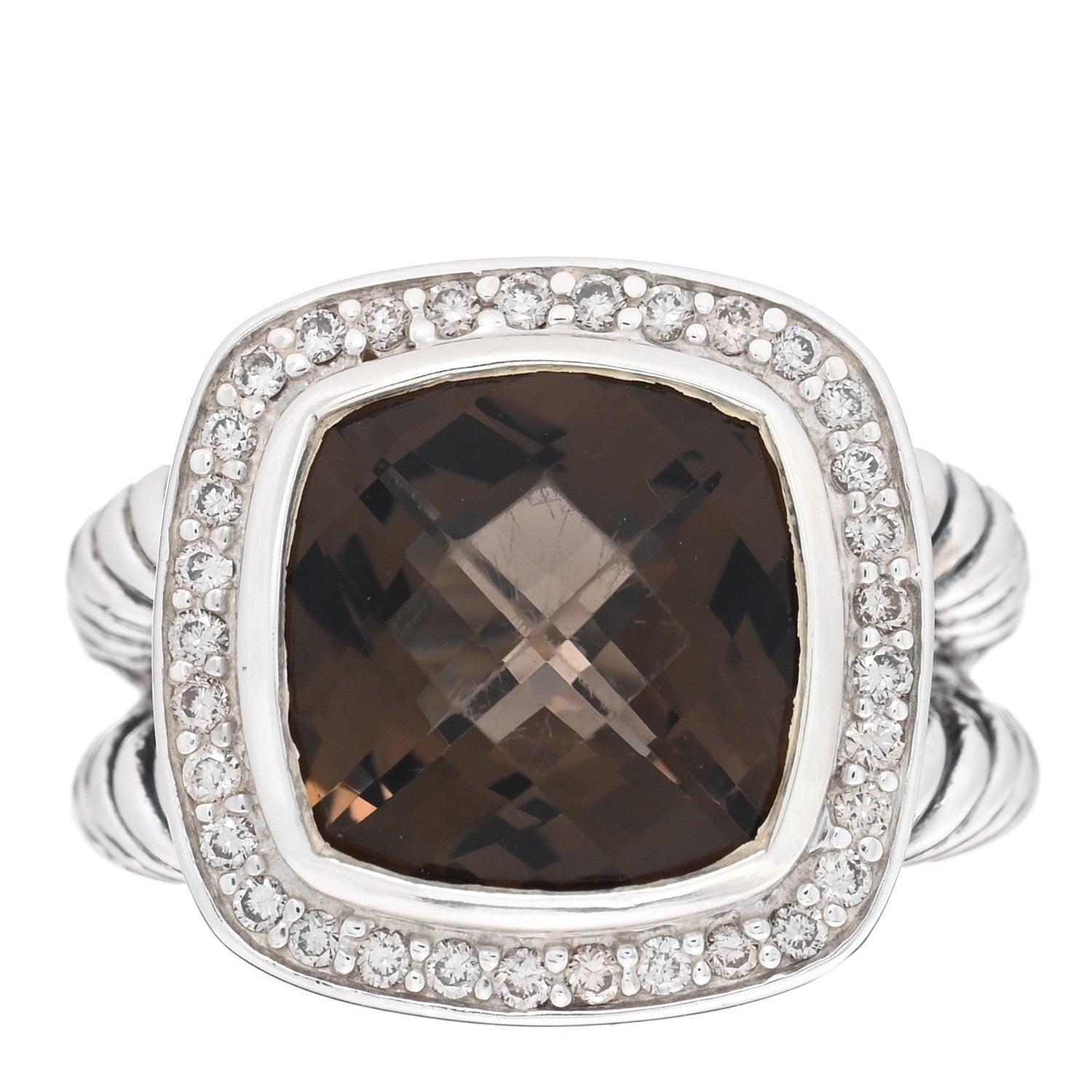 David Yurman Sterling Silver Diamond Smoky Quartz 11mm Albion Ring 49 5 1 of 4
