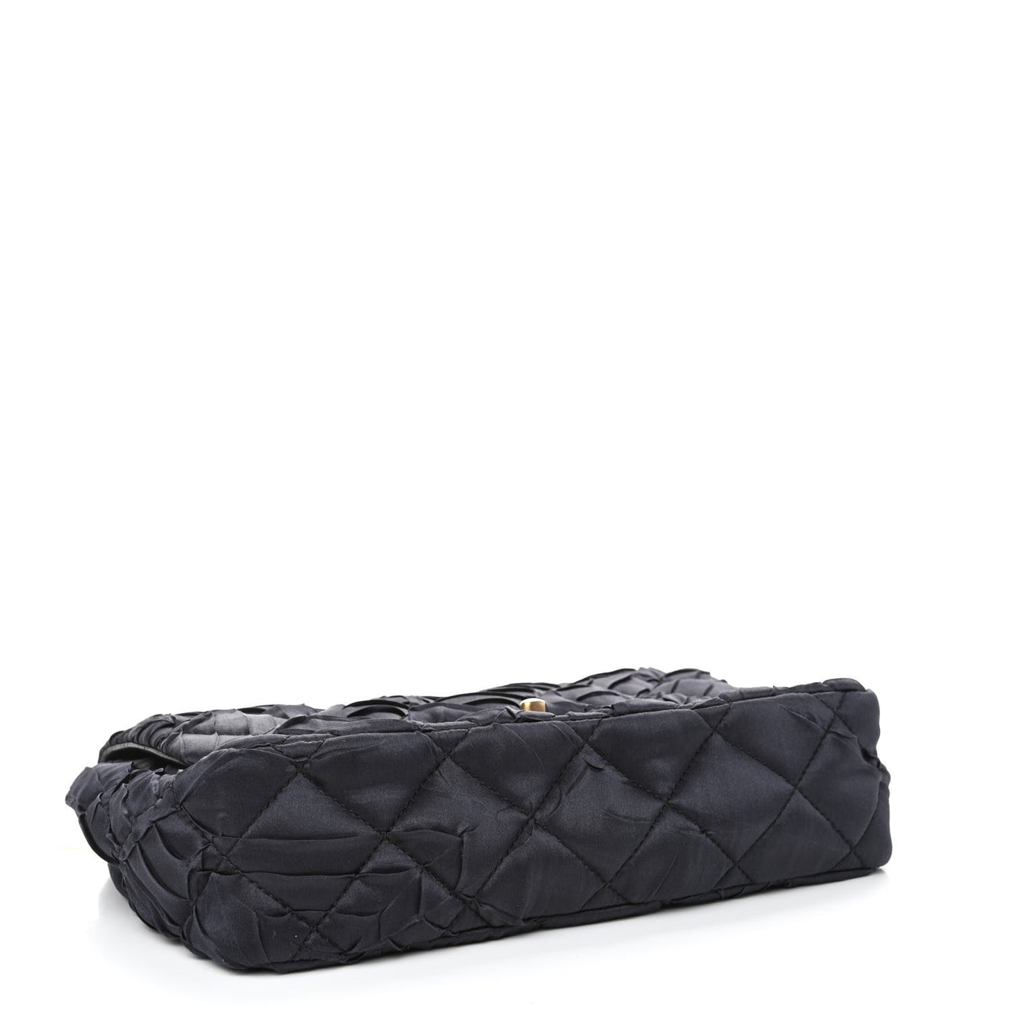 Satin Quilted Pleated Medium Single Flap Navy