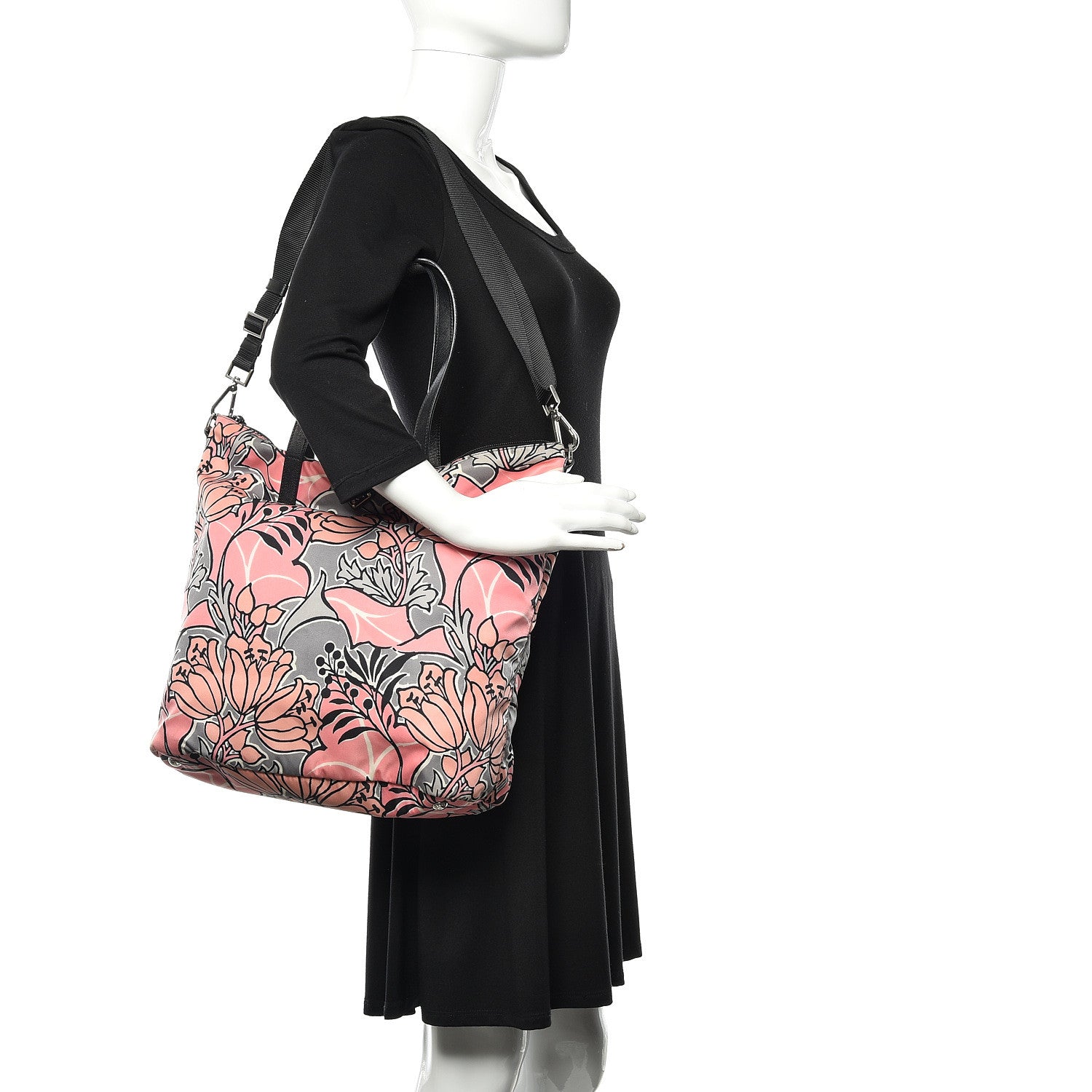 Prada Tessuto Nylon Saffiano Floral Print Tote Peonia 2 of 13