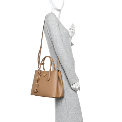 Prada Saffiano Cuir Small Double Bag Caramel 2 of 9