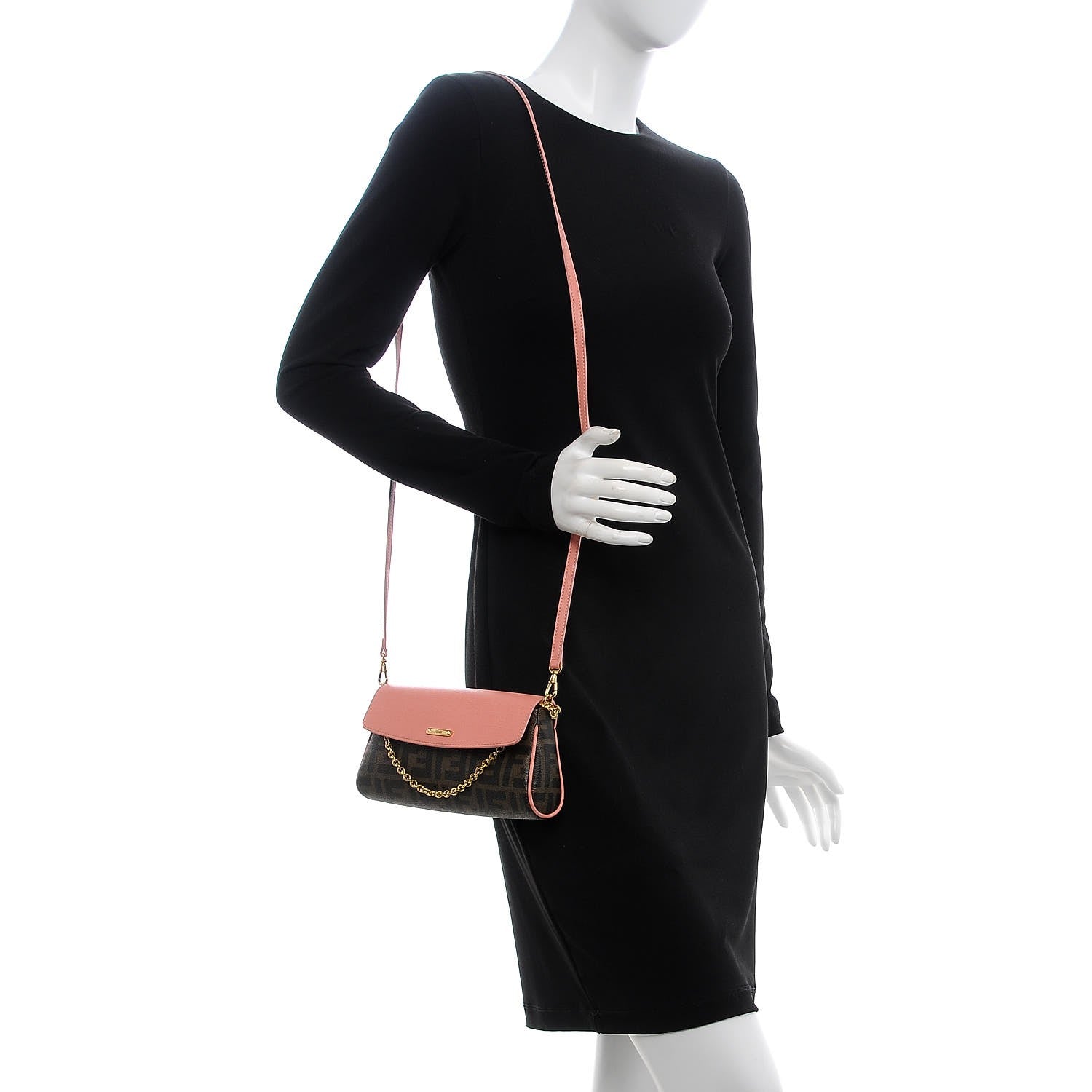 Fendi Zucca Spalmati Vitello Elite Flap Crossbody Bag Tobacco Pesca 2 of 7