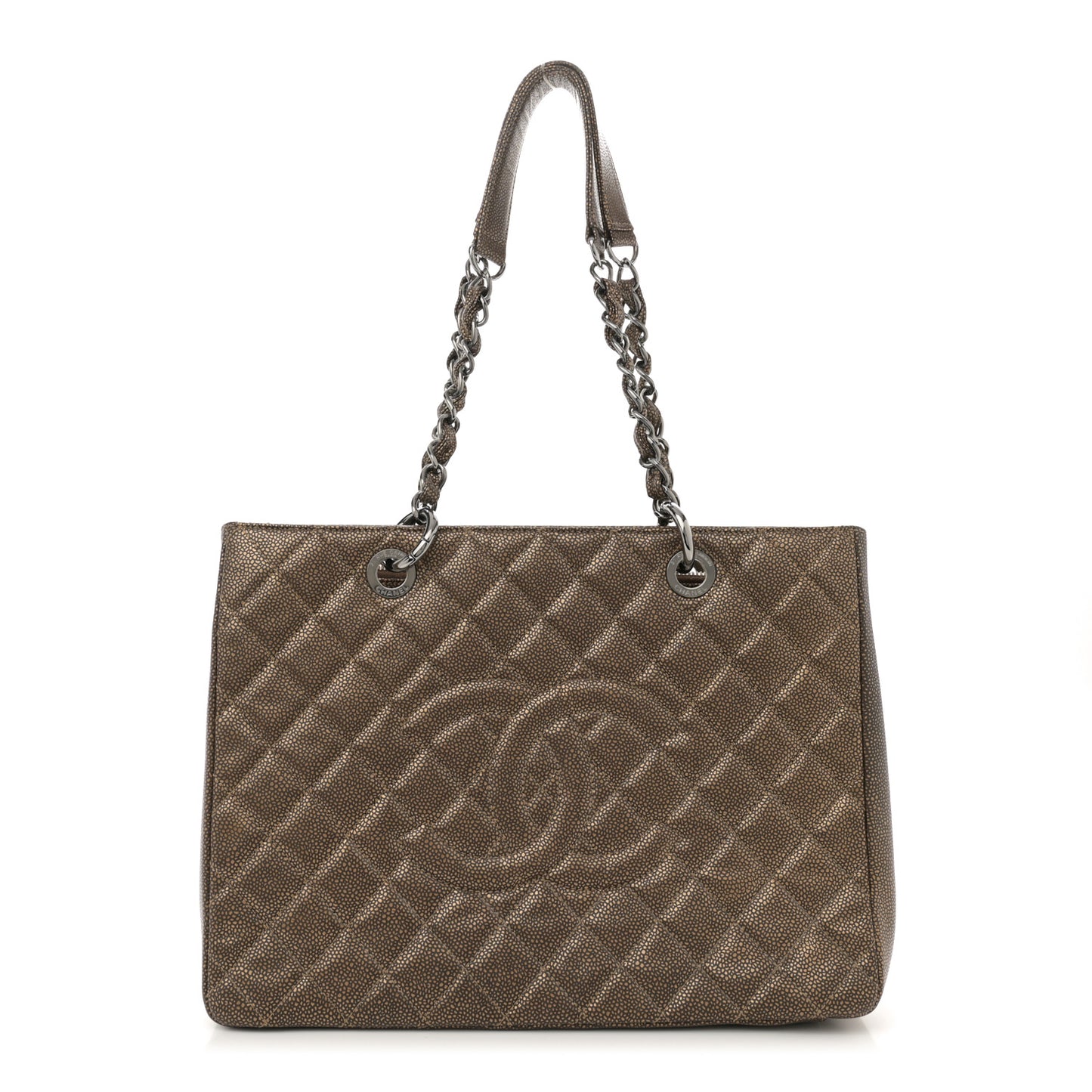 Metallic Caviar Quilted Grand Shopping Tote GST Bronze