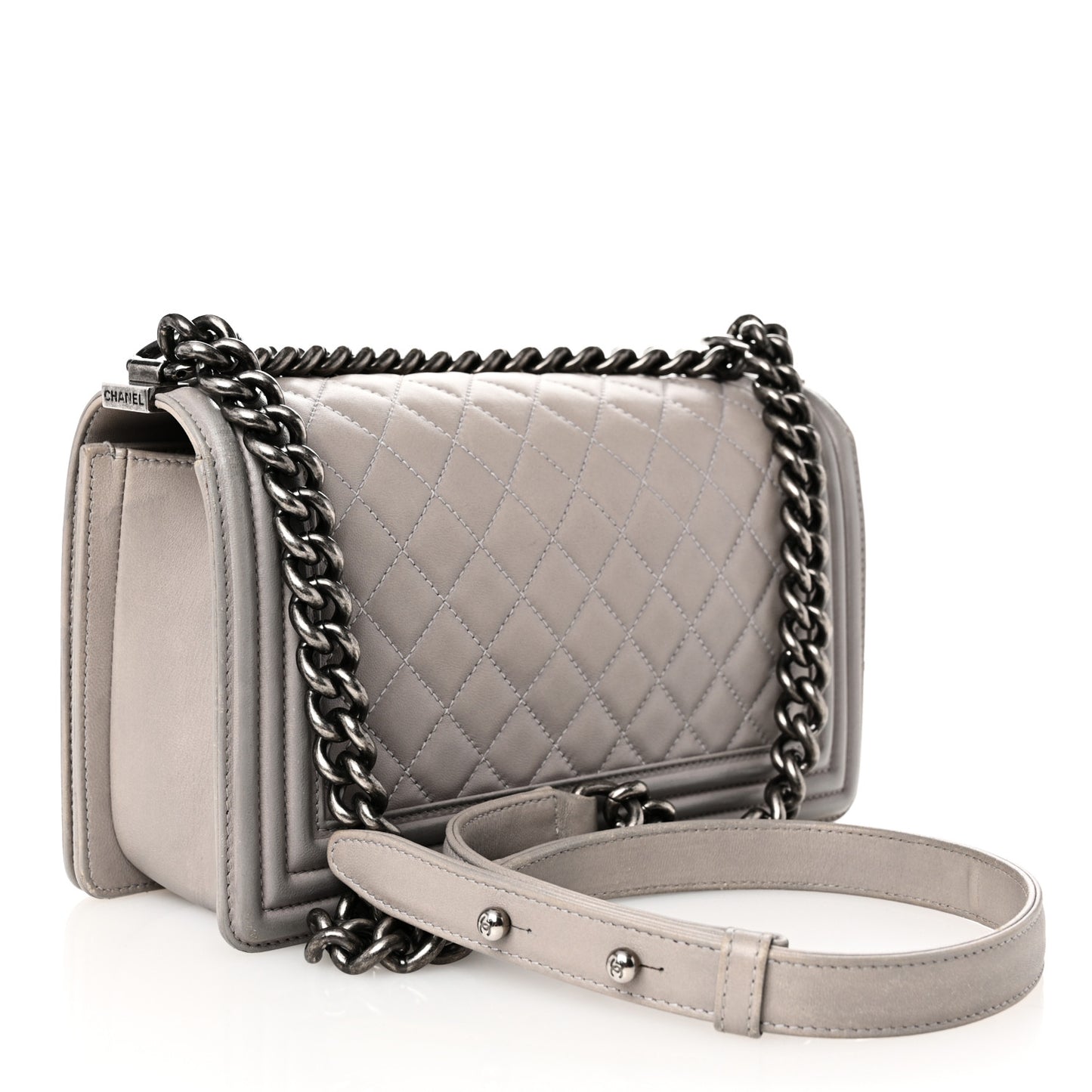Lambskin Quilted Medium Boy Flap Grey