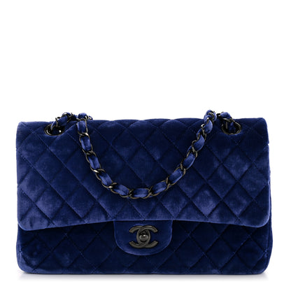 Chanel Velvet Quilted Medium Double Flap Navy Blue 1 of 13