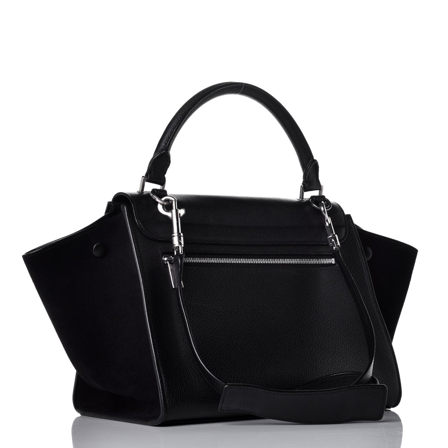 Drummed Calfskin Suede Small Trapeze Black
