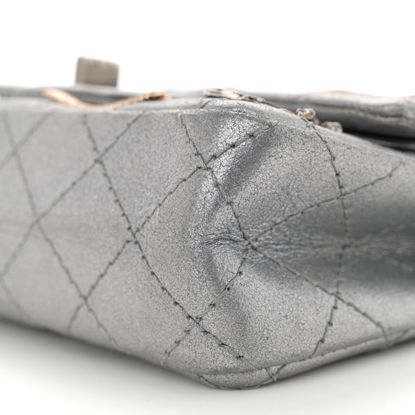 Metallic Calfskin Quilted Lucky Charms 2.55 Reissue 224 Flap Dark Silver