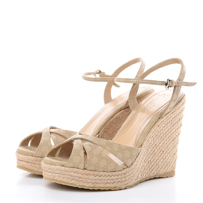 Gucci Soft Microguccissima Penelope Espadrille Wedge Sandals 37.5 Cream 3 of 9