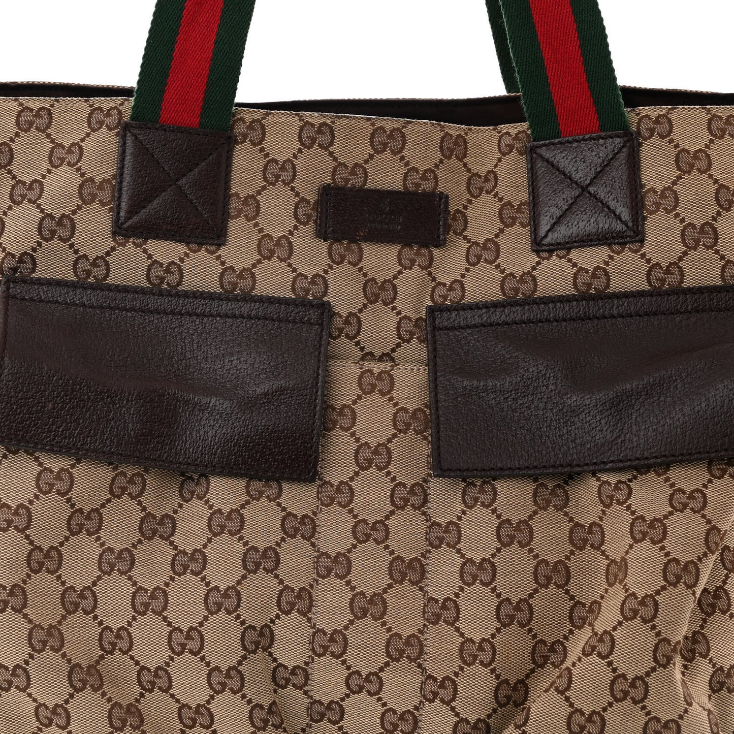 GG Monogram Medium Web Handle Double Pocket Tote Brown