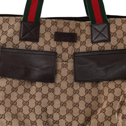 Gucci GG Monogram Medium Web Handle Double Pocket Tote Brown 8 of 11