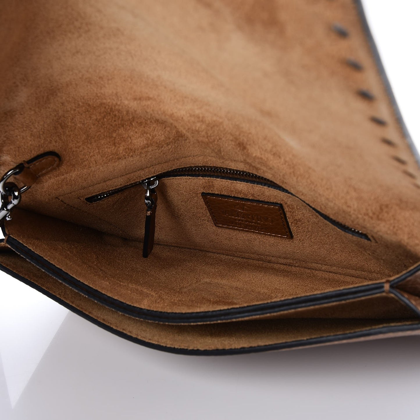 Pebbled Calfskin Rockstud Wristlet Clutch Brown