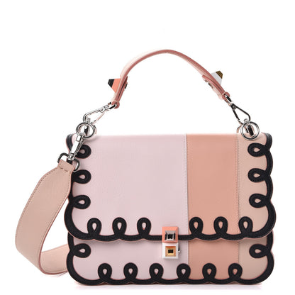 Fendi Vitello Dolce Scalloped Studded Scrollwork Kan I Shoulder Bag Plaster Black 1 of 8