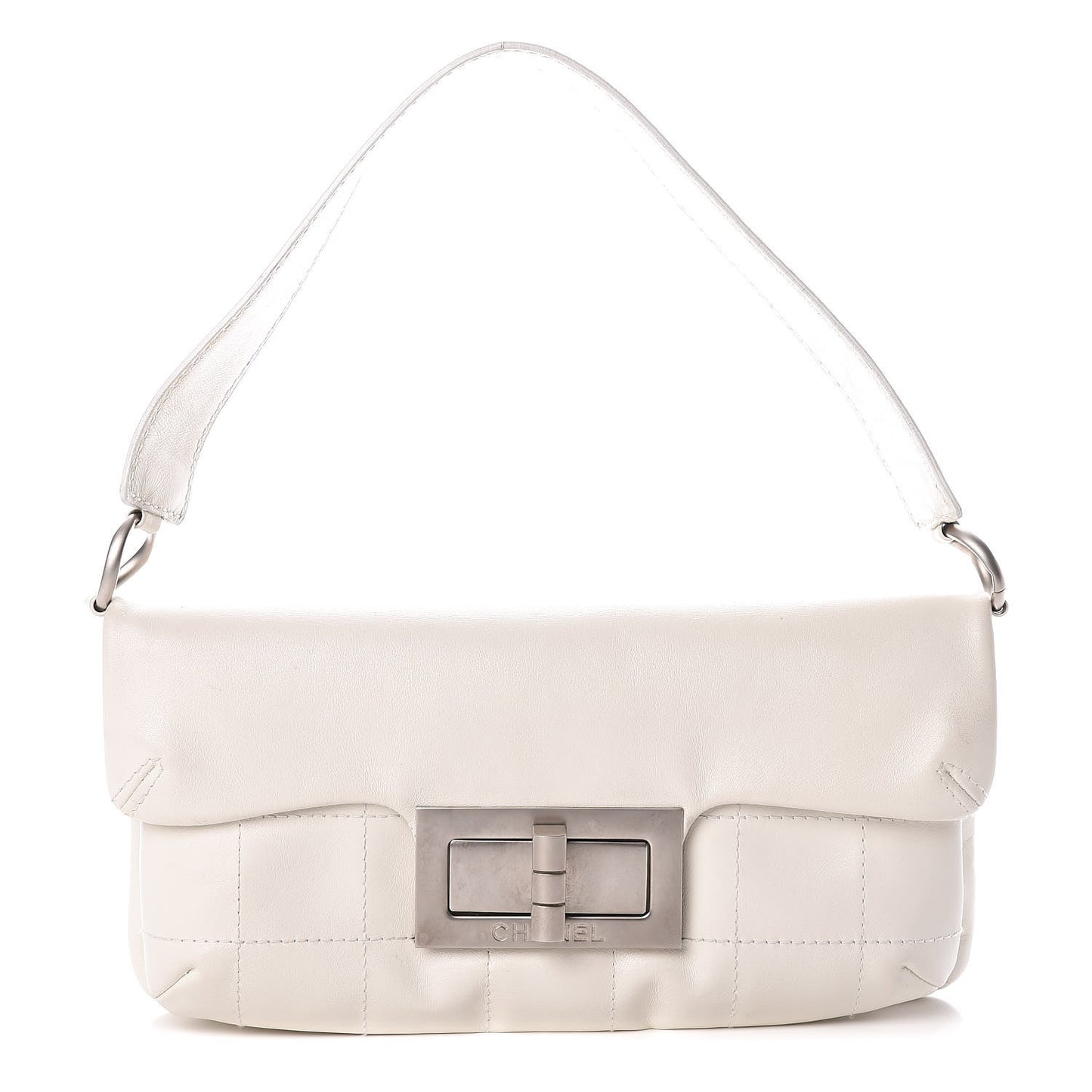 Calfskin Square Stitched Mademoiselle Shoulder Bag White