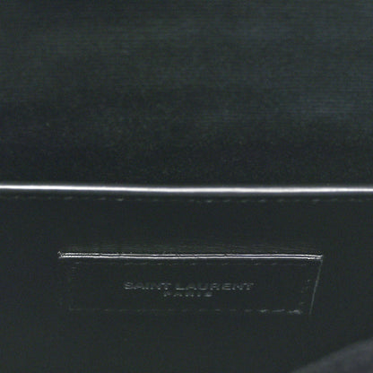 Saint Laurent Calfskin Crocodile Embossed West Hollywood Monogram Fold Over Clutch Black 6 of 7