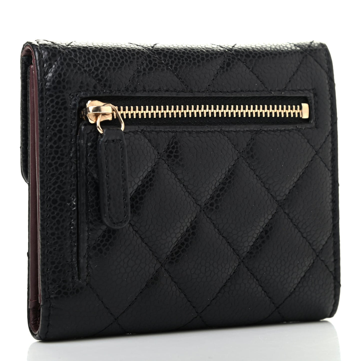 CHANE Caviar Quilted Compact Flap Wallet Black
