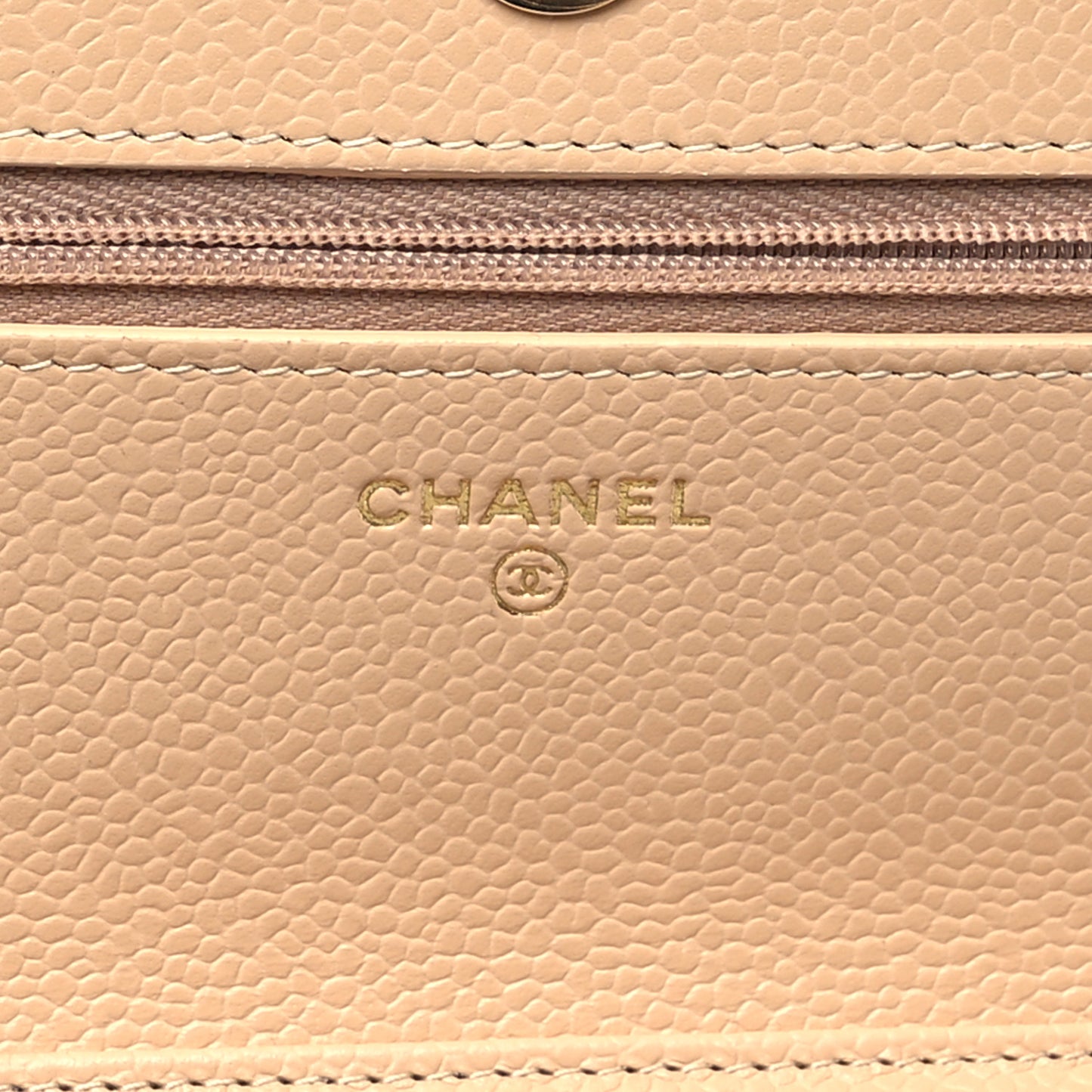 Caviar Quilted Wallet on Chain WOC Beige