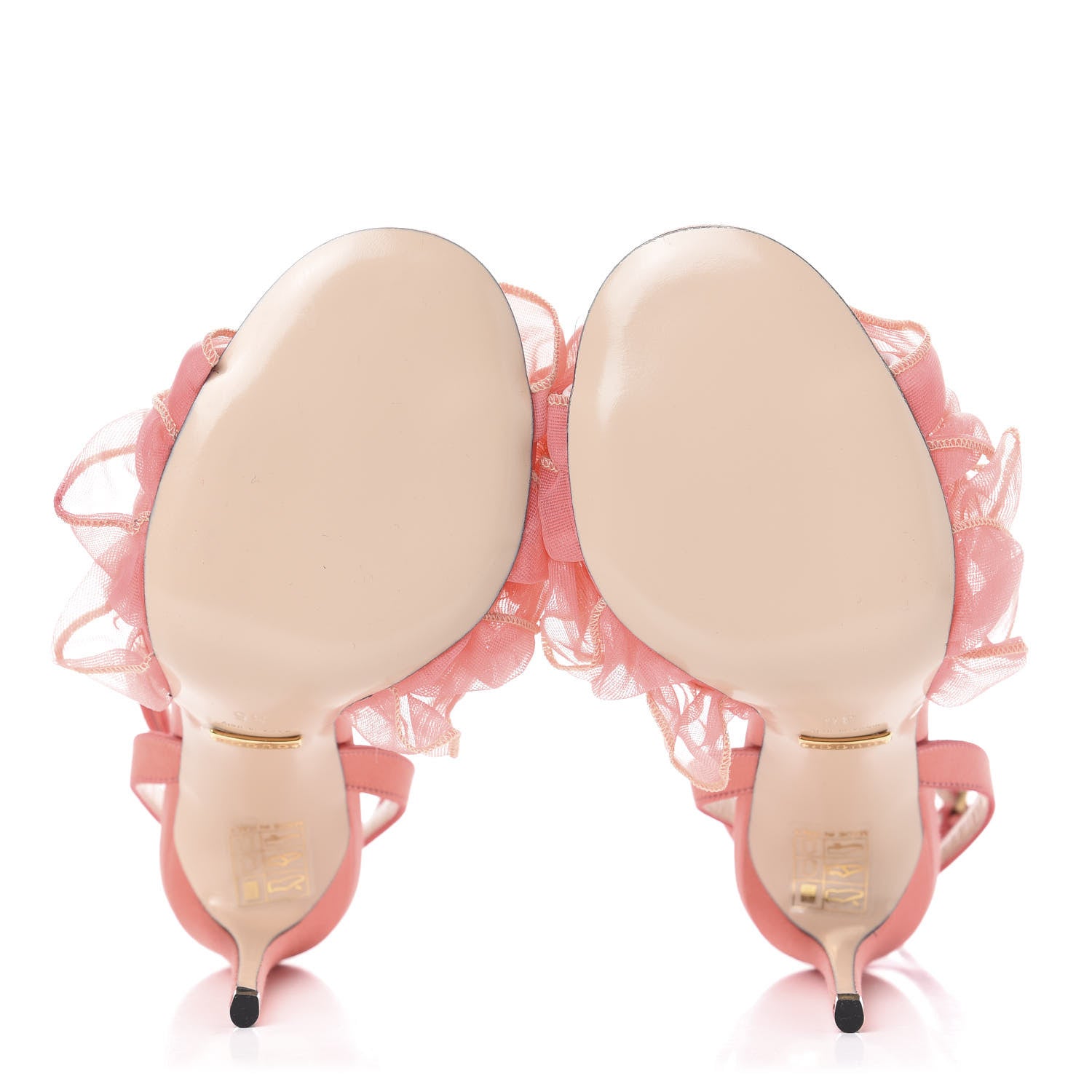 Gucci Tulle Ruffle High Heel Slingback Sandals 35 Peach White 5 of 9