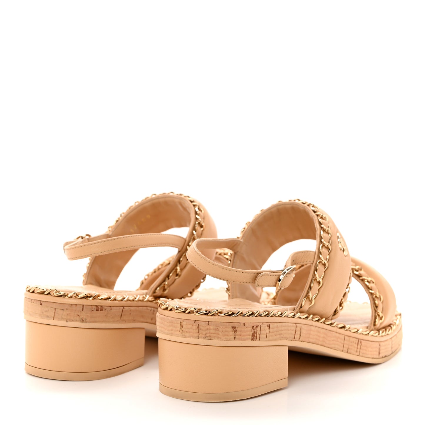 Lambskin Cork Chain Sandals 37 Beige