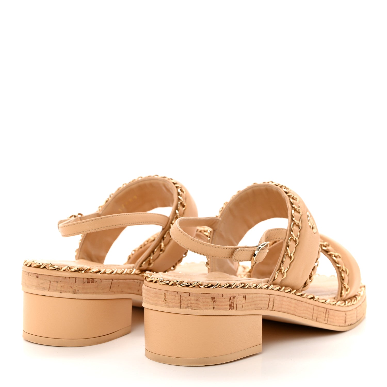 Chanel Lambskin Cork Chain Sandals 37 Beige 4 of 8