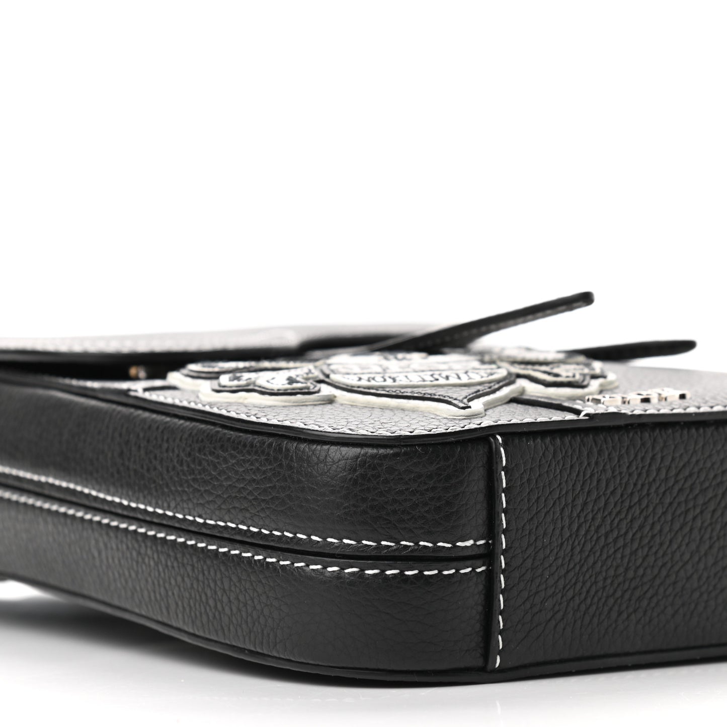 X SHAWN STUSSY Grained Calfskin Saddle Messenger Bag Black