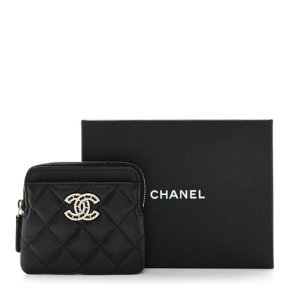 Chanel Caviar Quilted Crystal Zip Card Holder Wallet Black 9 of 9