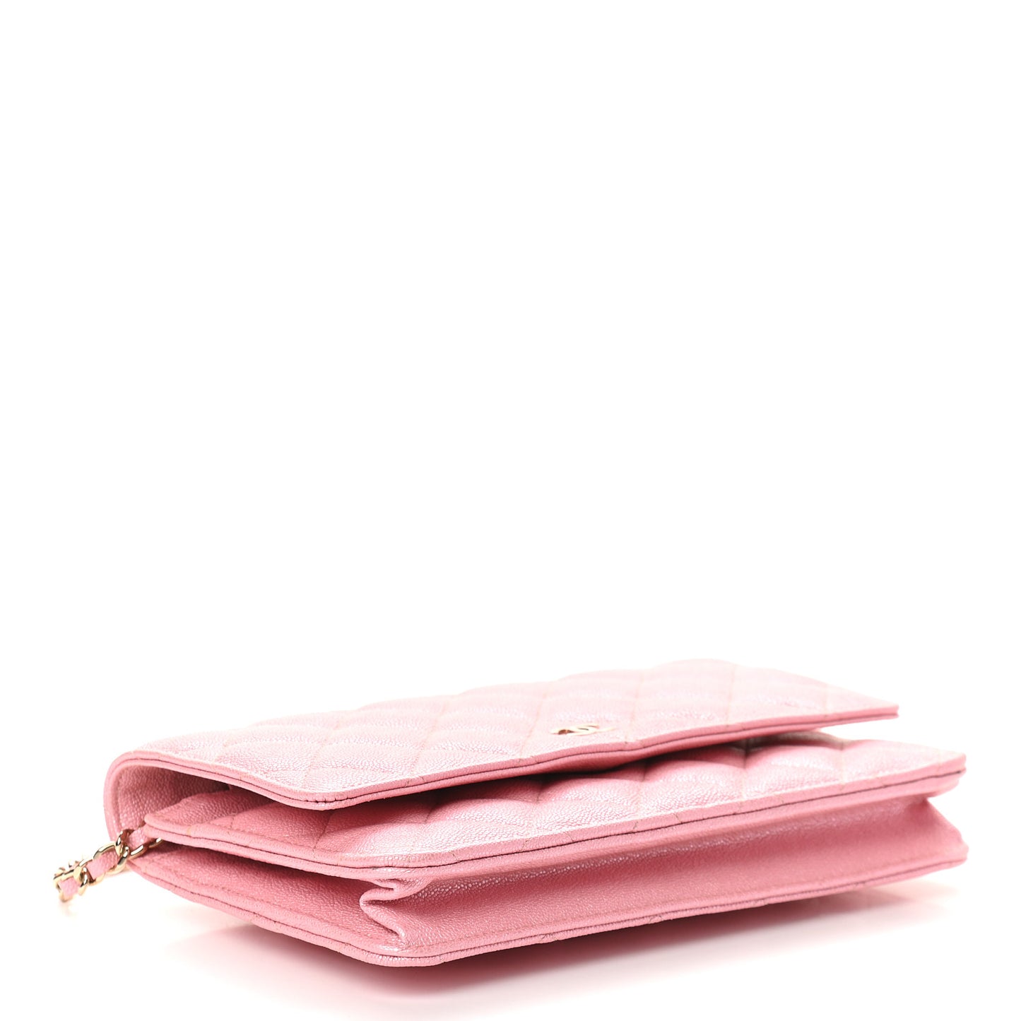 Iridescent Caviar Quilted Wallet on Chain WOC Rose Pink