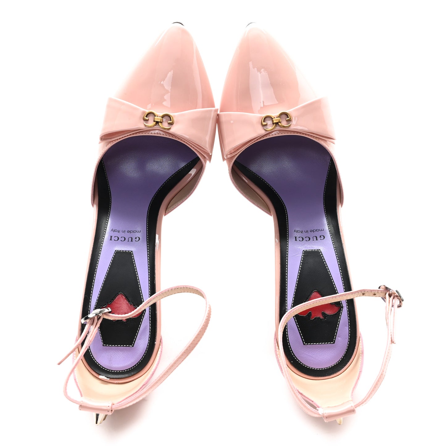 Patent Crystal GG Bow Sadie Spike Ankle Strap d'Orsay Platform High Heel Pumps 38.5 Perfect Pink