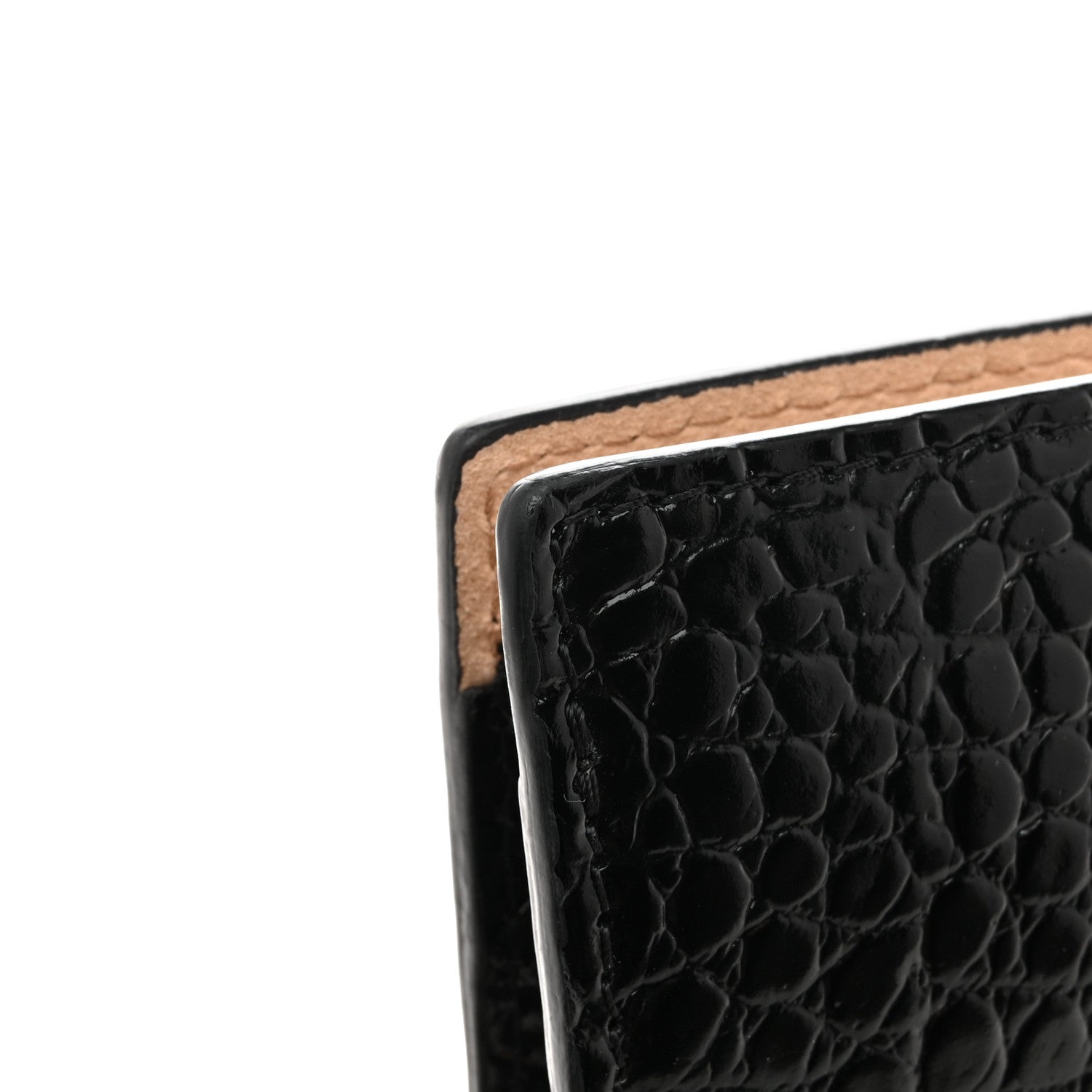Alexander McQueen Calfskin Crocodile Embossed Knuckle Flat Clutch Black Gold 9 of 10