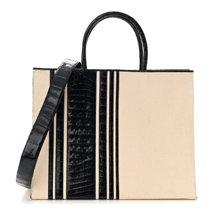 Nancy Gonzalez Linen Crocodile Medium Emma Stripe Tote Blue 3 of 11