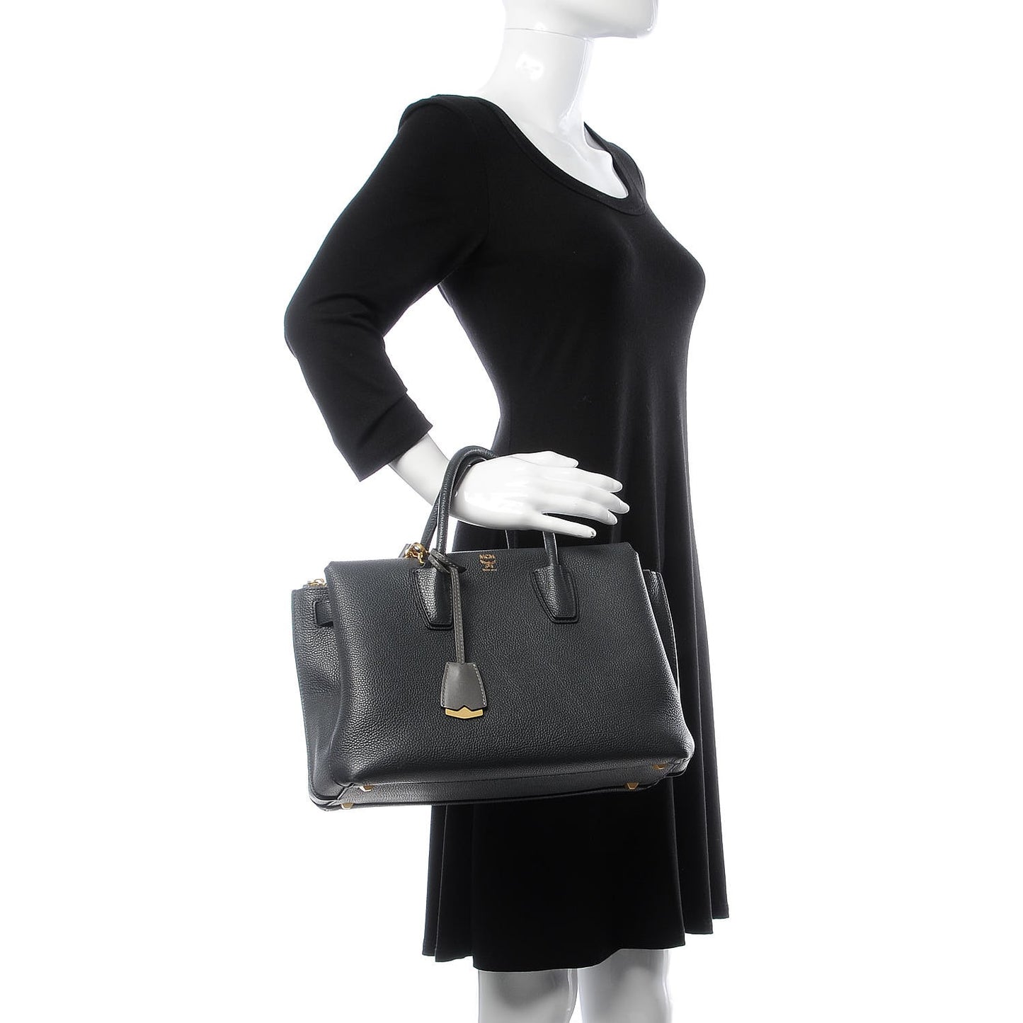 Grained Calfskin Medium Milla Tote Phantom Grey