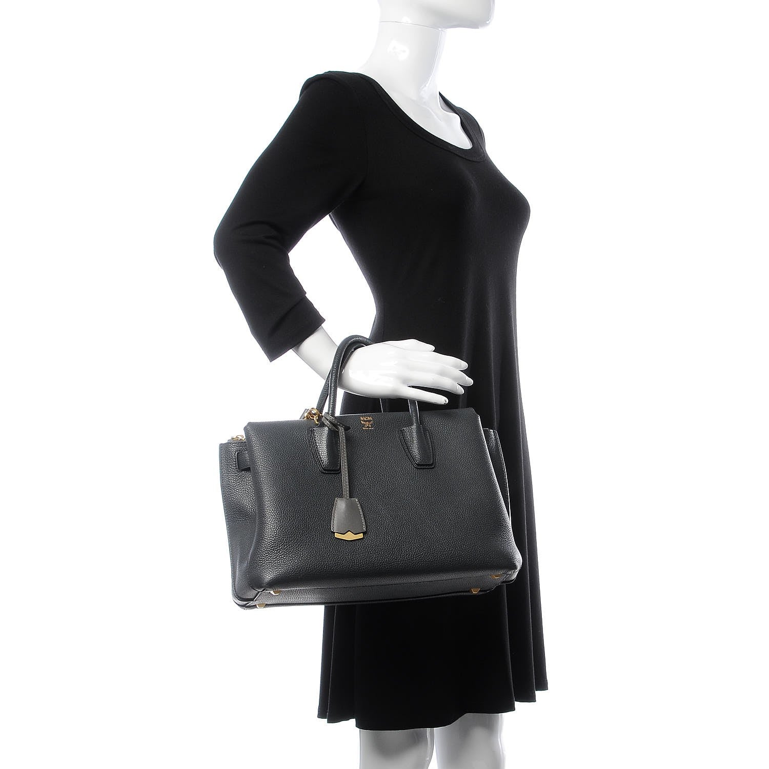 MCM Grained Calfskin Medium Milla Tote Phantom Grey 3 of 19