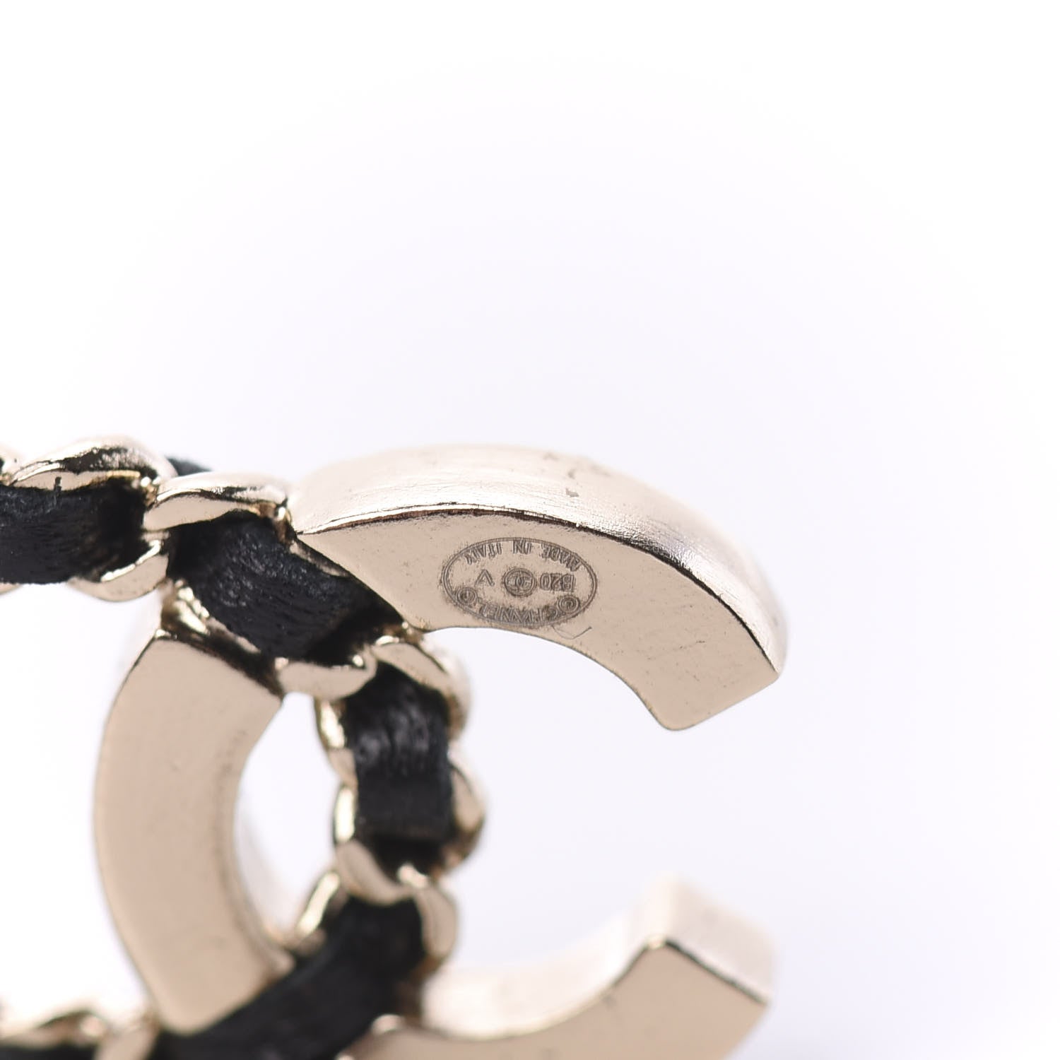 Chanel Crystal Baguette Lambskin Chain CC Vintage Allure Stud Earrings Black Gold 4 of 4