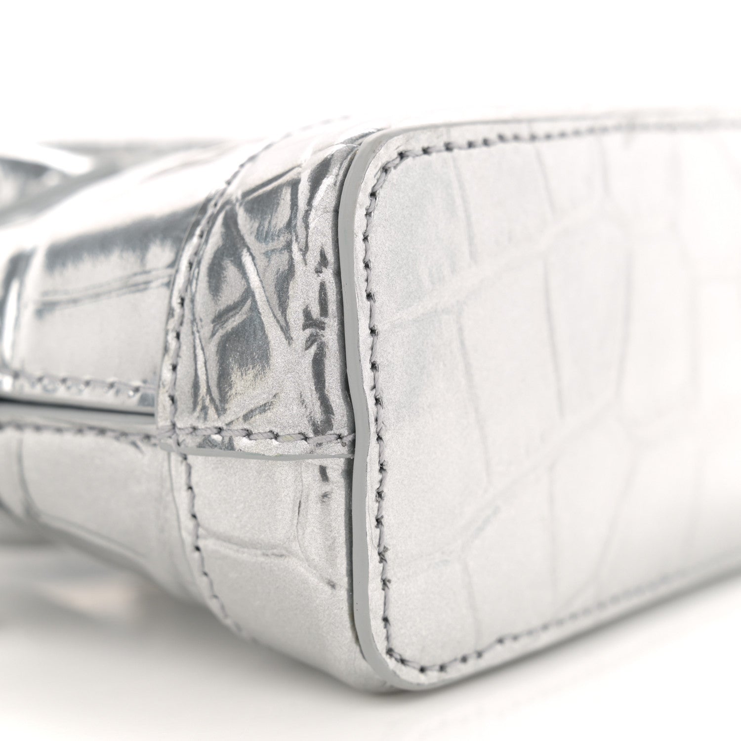 Balenciaga Metallic Calfskin Logo Crocodile Embossed Mini Ville Top Handle Bag Silver Black 9 of 11