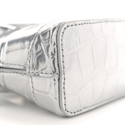 Balenciaga Metallic Calfskin Logo Crocodile Embossed Mini Ville Top Handle Bag Silver Black 9 of 11
