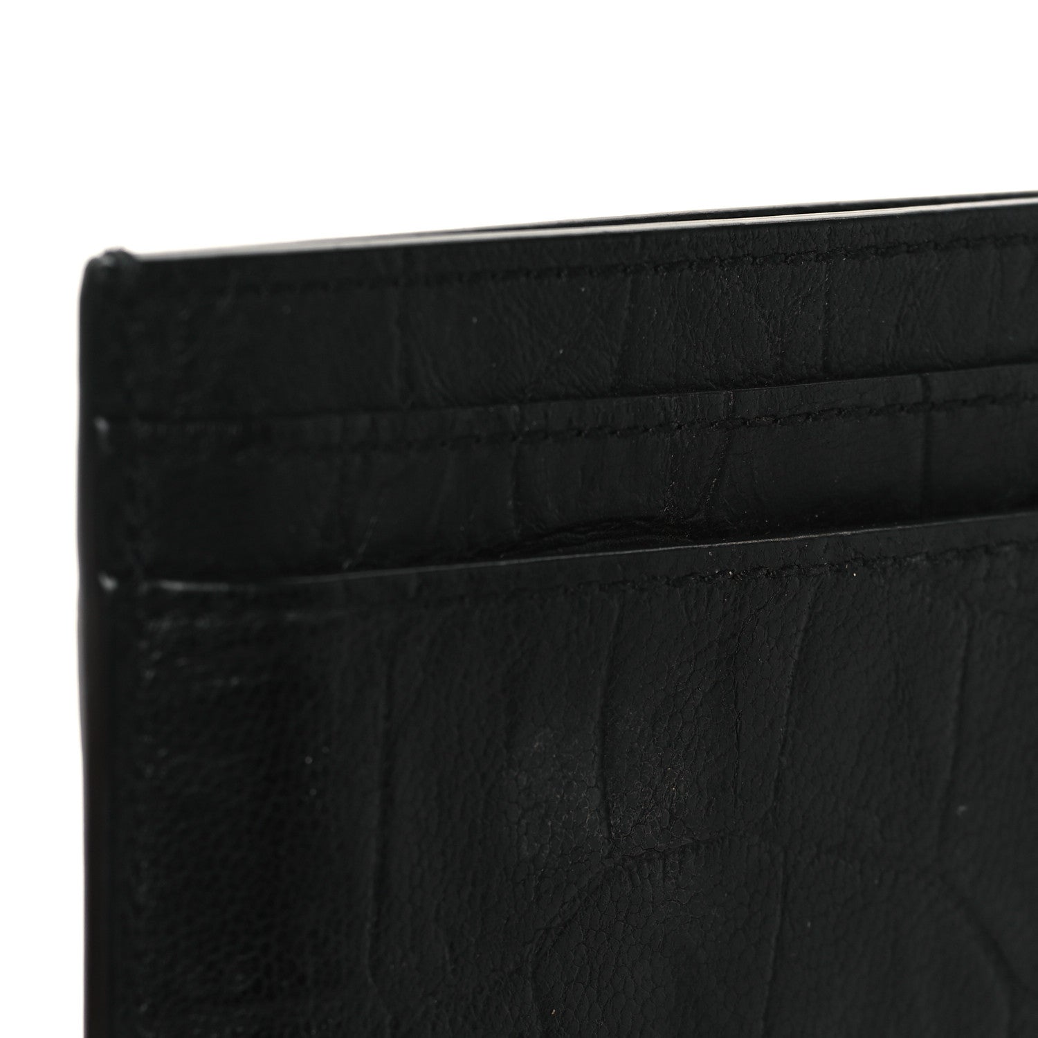 Saint Laurent Calfskin Crocodile Embossed Monogram Credit Card Case Black 8 of 8