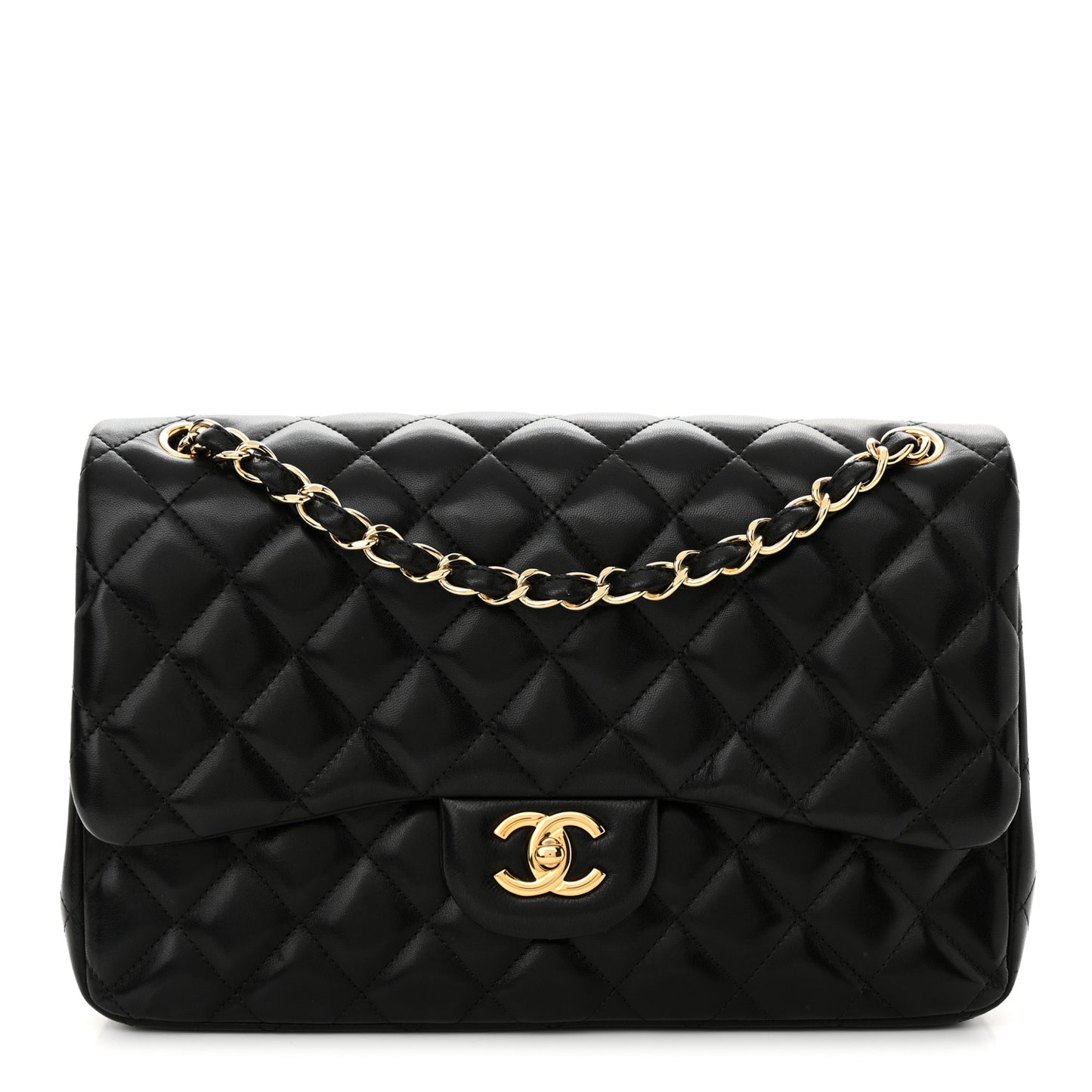 Lambskin Quilted Jumbo Double Flap Black