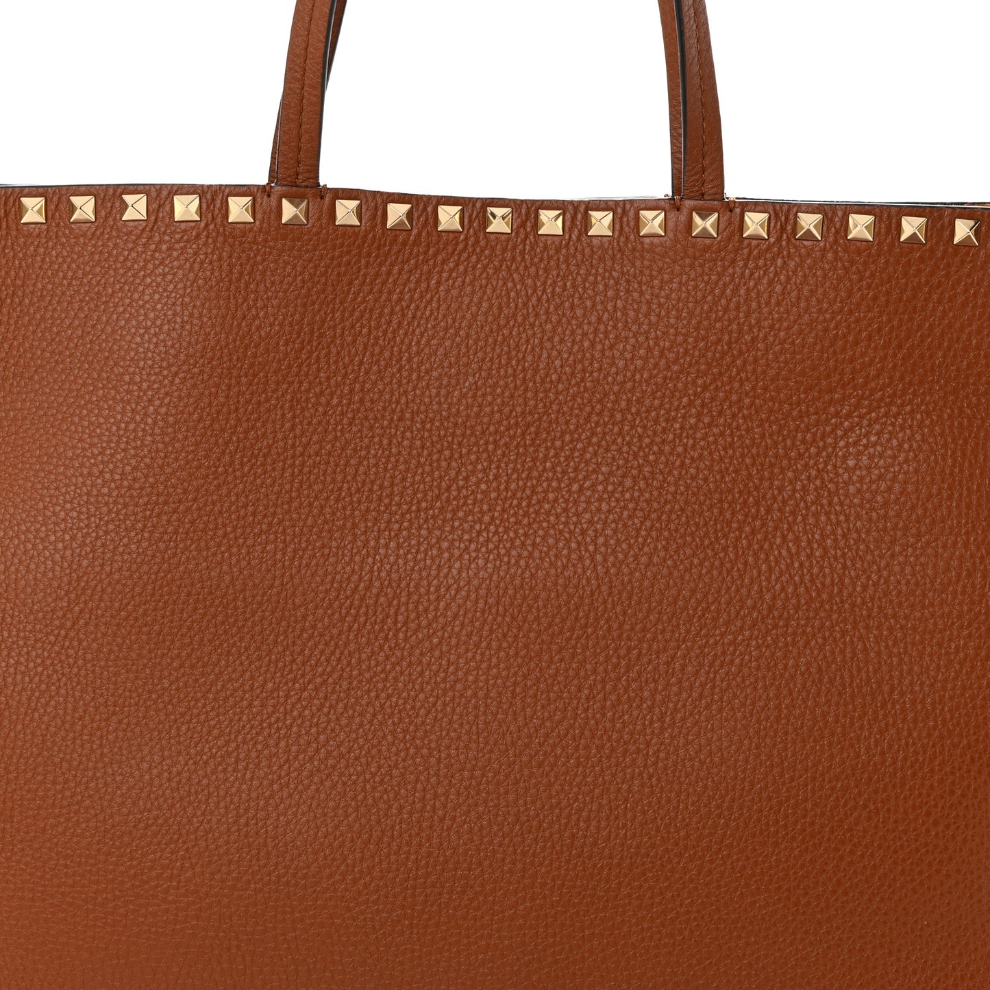 Grained Calfskin Rockstud Shoulder Tote Brown