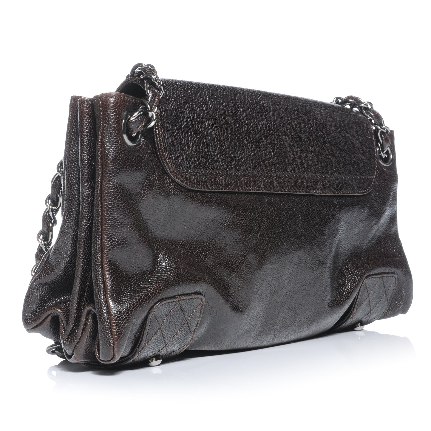 Glazed Caviar Pocket In The City Shoulder Bag Brown