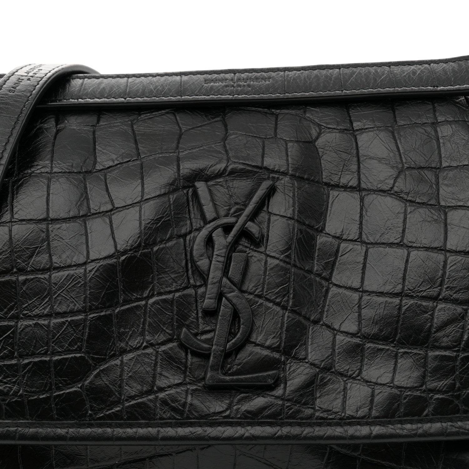 Saint Laurent Crocodile Embossed Lambskin Monogram Medium Niki Chain Satchel Black 8 of 11
