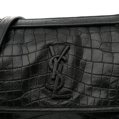 Saint Laurent Crocodile Embossed Lambskin Monogram Medium Niki Chain Satchel Black 8 of 11