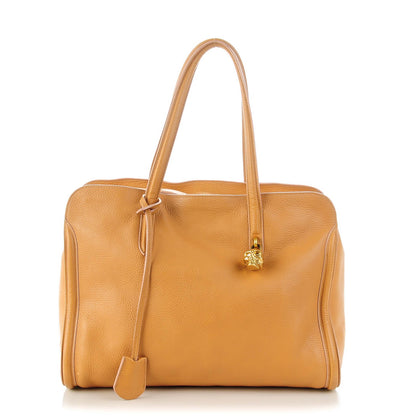 Alexander McQueen Pebbled Calfskin Large Skull Padlock Zip Around Tote Burnt Camel 1 of 7