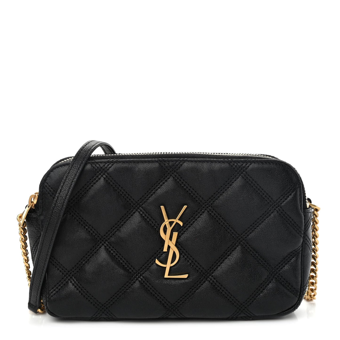 Grained Lambskin Quilted Mini Becky Double Zip Bag Black