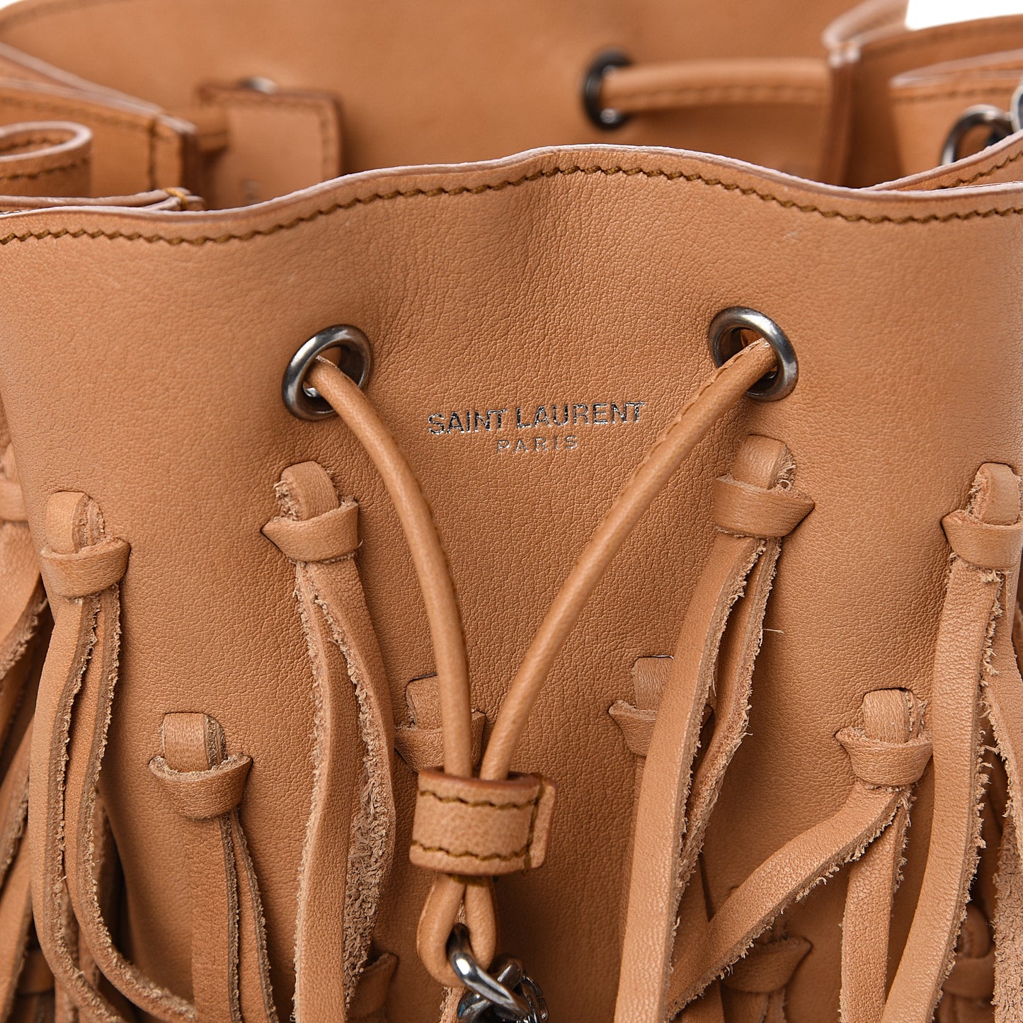 Calfskin Fringe Monogram Mini Bourse Bucket Bag Tan